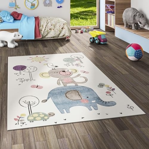 Maui Kinder Teppich Kids Lustige Tiere Creme Bunt in 3 Größen