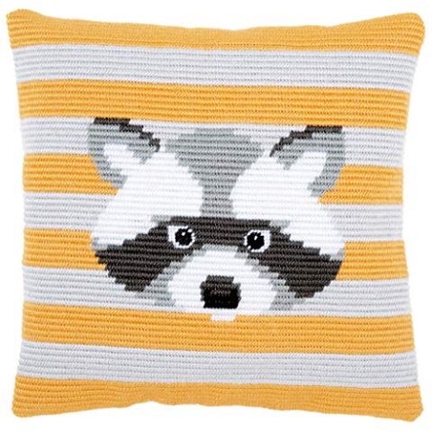 Vervaco Stickpackung Kissen Langstich Set WALTER Schräger Spannstich Stickerei Set Anfänger Basteln Erwachsene Kreativ Set ca. 40 x 40 cm Bastelset Handwerker Handarbeit Zubehör Geschenkset