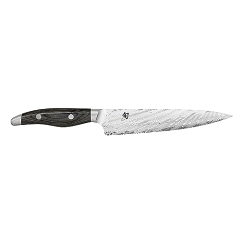 KAI Shun Nagare Allzweckmesser 15 cm Klingenlänge - 72 Lagen Damaszenerstahl VG 2 & VG 10 Dual-Core-Klinge - Pakkaholz grauschwarz - Handgefertigt in Japan - kleines Kochmesser schmal geschmiedet