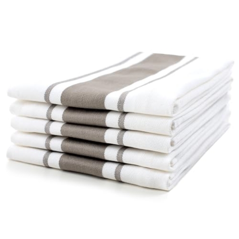 Sticky Toffee Gestreifte Geschirrtücher 100% Baumwolle | 5er Set | Cappuccino Grau Braune Streifen | 50 x 70 cm | Saugfähige Restaurant Bar Glas Küchenwäsche