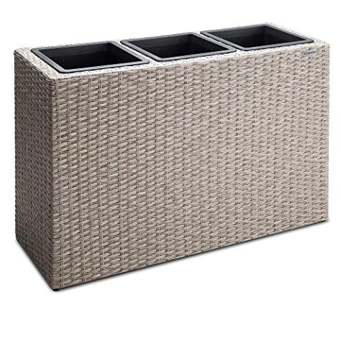 Casaria® Blumenkasten 3 Innentöpfe Polyrattan Herausnehmbar Wasserablauf Outdoor Rechteckig Pflanzkasten Blumentopf Hochbeet Pflanzkübel Creme