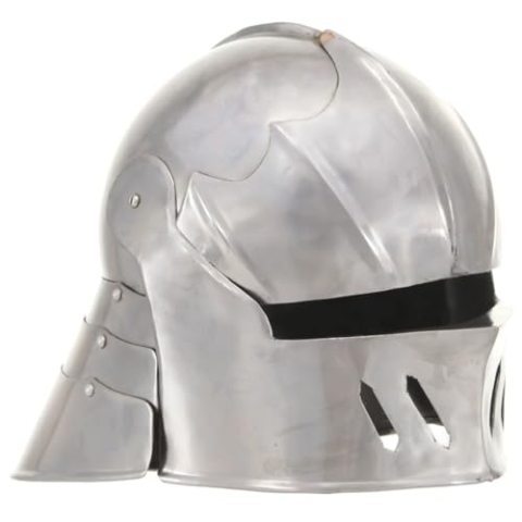 vidaXL Mittelalterlicher Ritter Helm Eisenhut Ritterhelm Stahlhelm Kreuzritter Rüstung Antik Replik für LARP Cosplay Halloween-Party Schaller Visierhelm Reenactment Silbern Stahl