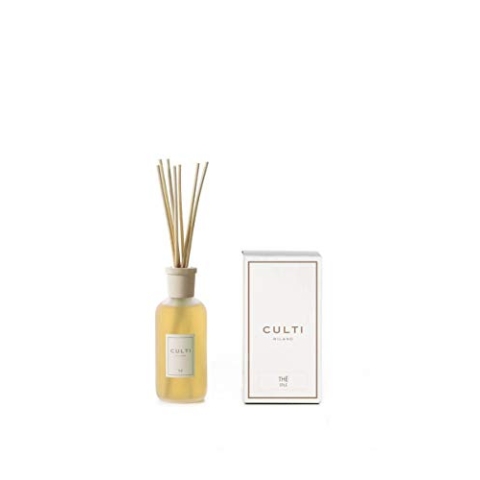 Culti Diffusor für Stäbchen im Stil, 250 ml, Milano-Duft, The-, Sencha- und Gayac-Holz, Brenndauer 3 Monate, Meterware von 10 bis 20 m²