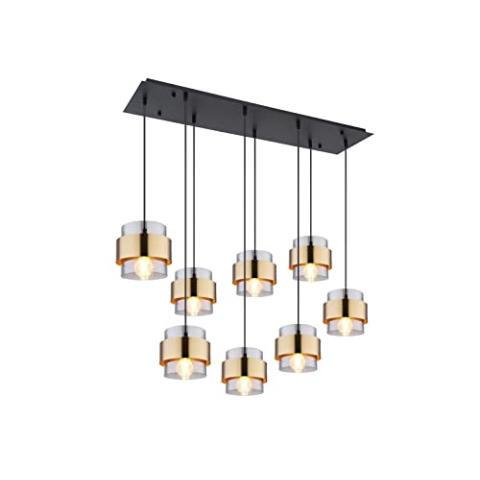 Globo Balkenpendelleuchte MILLEY 8-flammig mit Rauchglas und Messingringen, 103cm