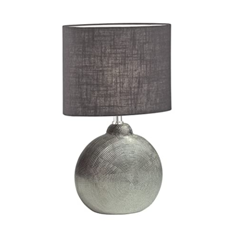 Fischer & Honsel | Tischleuchte, Foro | silberfarben antik| Stoffschirm| anthrazit Leinen innen weiß| L: 23,00 cm, B: 13,00 cm, H: 36,00 cm,| mit Schnurschalter| 1x E14 max. 40 Watt | 50557