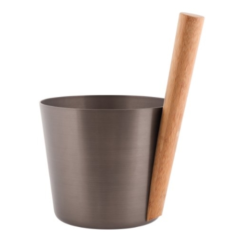Rento Design Saunakübel aus Aluminium - Teerbraun - 5 Liter mit Griff aus Bambus