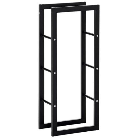 HOMCOM Kaminholzregal Metall 40 x 25 x 100 cm Brennholzregal Stapelhilfe Stahlrahmen bis 100kg Kaminholzunterstand Outdoor Holzregal Feuerholzregal für Garten Terrasse Außen Schwarz