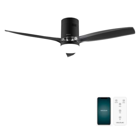 Cecotec - Deckenventilatoren mit Licht EnergySilence Aero 5285 Sun BlackTransparent Connected, 40W, 52 ”, Befehl, WiFi, IP44-Schutz, 6 Geschwindigkeiten, 3 Klingen, Wintersommermodus, Timer