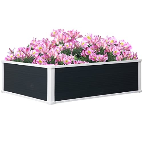 Outsunny Hochbeet Blumenkasten Pflanzkasten mit Drainagefunktion Gemüsebeet für Gemüse, Kräuter im Garten, Terrasse und Balkon, Kunststoff, Grau, 100 x 80 x 30 cm