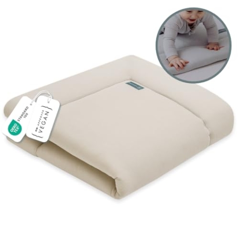 emma & noah Premium Baby Krabbeldecke, Extra Weich Gepolstert, Oeko-TEX - Frei von Schadstoffen, Bio-Baumwolle, Hochwertige Verarbeitung (Essential Beige, 120x120 cm)