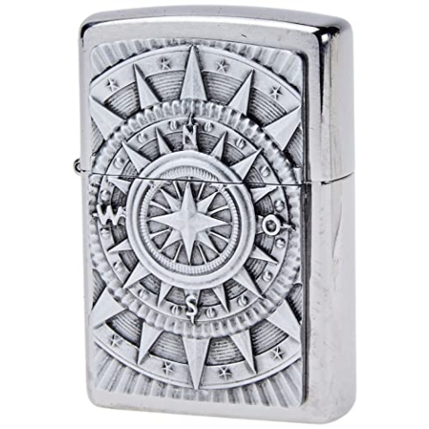 Zippo 2005350 Compass Emblem Benzinfeuerzeug, Messing, Edelstahloptik, 1 x 6 x 6 cm,