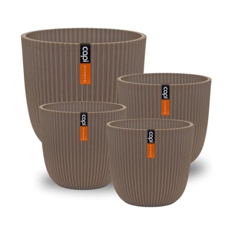 Capi Europe - Geschenkset Blumentopf Kugel Groove 'Made with' Warm Taupe - Set M - Blumentöpfe für drinnen und draußen - Hergestellt aus recycelten Materialien