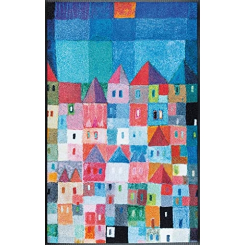 wash+dry Fußmatte, Colourful Houses 75x120 cm, innen und außen, waschbar