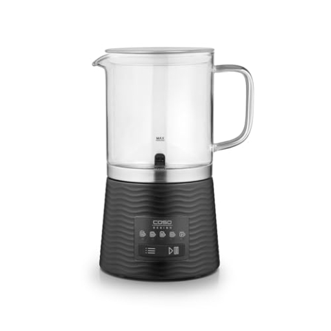 CASO CappuLatte - Design Glas-Milchaufschäumer, cremiger Milchschaum, heiß & kalt, abnehmbarer Behälter, spülmaschinengeeignet, 5 Funktionen, 250 ml/400 ml, LED-Anzeige, One-Touch