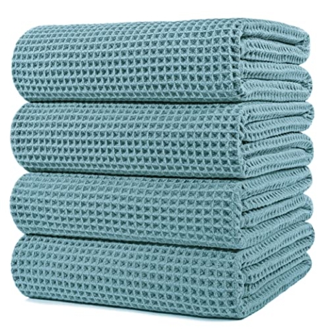 Polyte - Mikrofaser-Badetuch - fusselfrei & schnelltrocknend - Waffelstruktur - sehr groß - Grün - 152 x 76 cm - 4 Stück