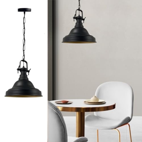bamyum Ulmete Hängelampe Metall Ø30cm, Vintage Hängelampe Küche, Küchenlampe Hängend E27, Hängelampe Schwarz Metall, Hängelampe Esstisch Wohnzimmer Lampe, Küchenlampe Hängend, Pendelleuchte Schwarz