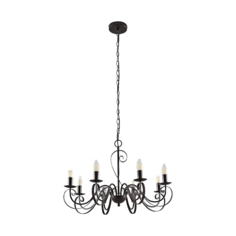 Lucande Kronleuchter Caleb (Landhaus, Vintage Rustikal) in Braun aus Metall (8 flammig E14) - Pendelleuchte Hängelampe Lüster Lampe Deckenleuchte Deckenlampe Flurleuchte