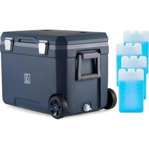 Brisby Kühlbox Camping - 45L, Kühlbox ohne Strom, inkl. 4 Dicke Kühlelemente, 3 Tage kühle Isolation, mit Rollen, solide und robust Design