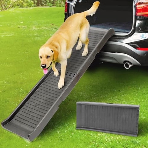 Hunderampe Auto Klappbar – 174 cm Lang & 38 cm Breit – rutschfeste Gummi Rampe für große Hunde – Stabile Hundetreppe Auto & SUV - 136kg Belastbarkeit – Klappbare Hundeleiter Auto – Schwarz