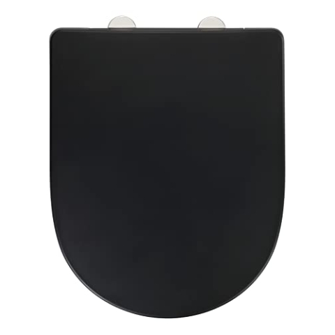 WENKO WC-Sitz Exclusive Nr. 3, Toilettensitz mit Absenkautomatik, passend für Villeroy & Boch O.novo und handelsübliche Keramiken, WC-Deckel aus antibakteriellem Duroplast, 36,5 x 45 cm, Schwarz