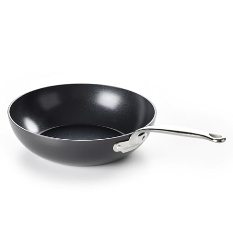 GreenPan Barcelona Hartanodisierte Gesunde Keramische Antihaft 28 cm Wokpfanne, PFAS Frei, Edelstahlgriff, Kratzfest, Induktion, Spülmaschinenfest, Backofenfest, Schwarz