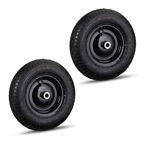 2 x Schubkarrenrad 4.80 4.00-8, luftbereift, Ersatzrad Schubkarre, Stahlfelge, Ventil, Reifen bis 120 kg, schwarz