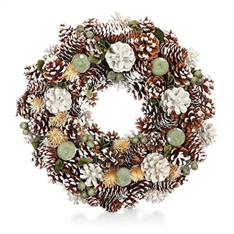COM-FOUR® Türkranz Weihnachten - Adventskranz mit Pinienzapfen und grünen Äpfeln - Deko- und Tischkranz - liebevolle Handarbeit (Adventskranz XL)