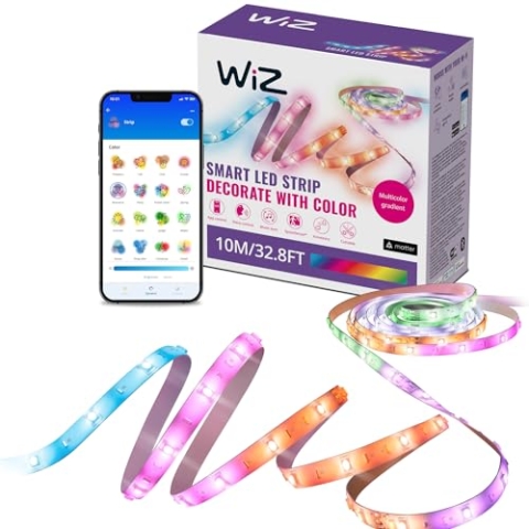 WiZ RGBIC LED Lightstrip - 10 m, 16 Mio. Farben + Weißtöne, dynamische Lichtszenen, verbindet sich mit Ihrem WLAN, Sprach- / App-Steuerung, funktioniert mit Google Home, Alexa und HomeKit
