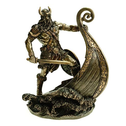 Veronese 708-7655 Figur Wikinger Steht am Bug seines Drachenschiffes 24 cm