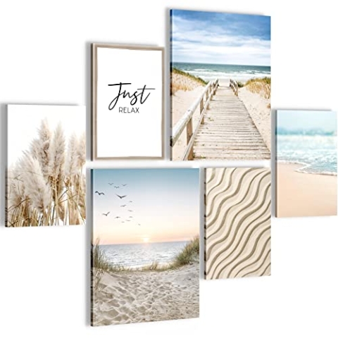 Novart Bilder Set - AUFHÄNGFERTIG - KEIN EXTRA RAHMEN BENÖTIGT - Meer Modern Paradies Strand - Wohnzimmer Schlafzimmer N004863a