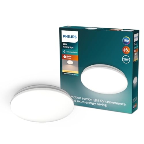 Philips Acuna CL253 Deckenleuchte mit Sensor, Rund, 21W, 2500Lm, 2700K, Weiß, IP20, warmweißes Licht
