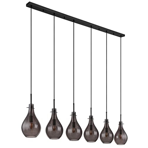 GLOBO Hängeleuchte Rauchglas Pendelleuchte 6-Flammig Glas Esszimmerlampe hängend, Metall, 6x E14 Fassung, LxBxH 140x18x120 cm