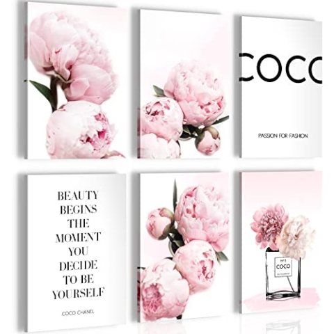 Novart Wandbilder - KEIN EXTRA RAHMEN BENÖTIGT - Wohnzimmer Mädchen Teenager - Bilder Modern Fashion Blumen Rosa - mit Spruch - N009465a