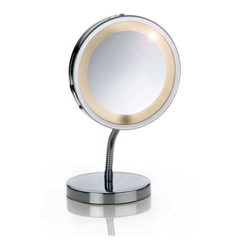 Kela 21496 Standspiegel, 1-/3-fach Vergrößerung, mit Beleuchtung, Ø 15cm, Metall, Lola, Verchromt