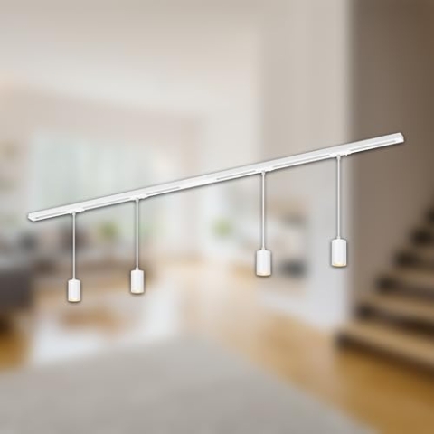 BRILONER - Schienensystem Rail Komplettset, 4x GU10 Pendel, Einspeisung, Lichtschienensystem Decke, Strahler Schiene, Deckenlampe, Deckenleuchte, Pendellampe, Pendelleuchte, 1,5m, Weiß