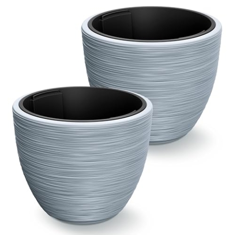 Casaria® 2X Blumentopf 30L Grau Rillentopf mit Einsatz Kunststoff Winterfest Garten Terrasse Pflanzkübel Übertopf Pflanzkasten Blumenkübel 40x32cm
