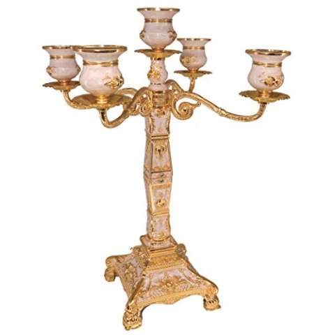DongJiang- Roselife Kerzenhalter mit 5 ArmeCandelabra europ?ischen Stil Metall Kerze Halter f¨¹r Haus Hochzeit Weihnachten Party Dekoration (Golden, Bronze) (Gold)