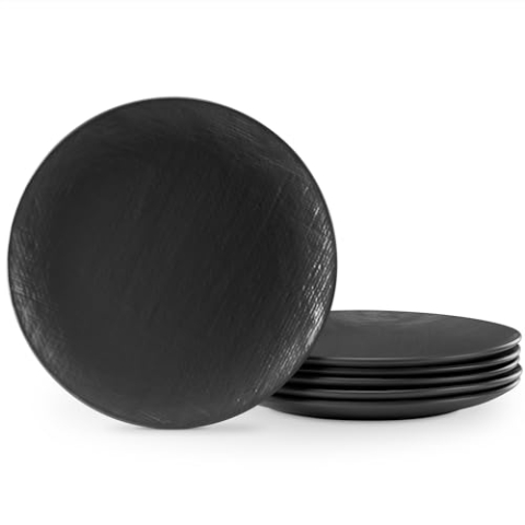 Linen Artisan Dinner Plates 27cm, 6-Piece, charcoal black