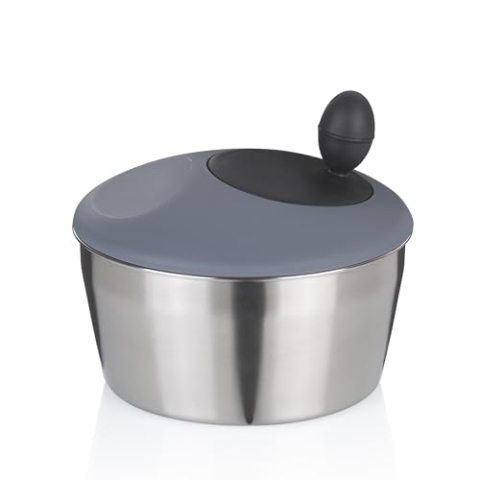 kela Salatschleuder Edelstahl mit Deckel 24,5cm, Salad Spinner, Kunststoffsieb für Salatschleudern oder Seiher für Gemüse, Obst, Penne, Romy, matt, Silber