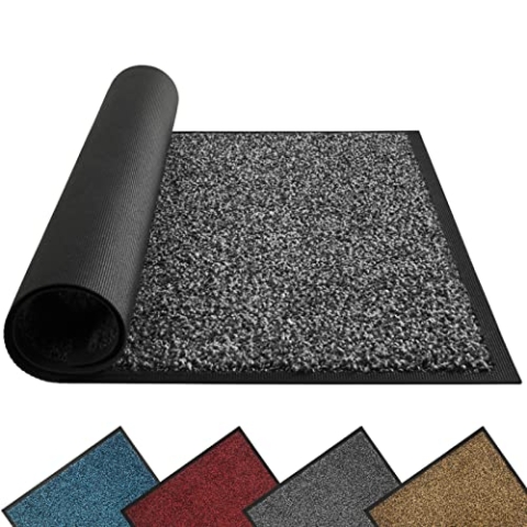 Mibao Fußmatte für Innen & Außen, 90x150cm Schwarz Grau Fußmatten, Dauerhaft Waschbar Fussmatte, Schmutzfangmatte rutschfest für Eingangsbereich, Türmatte mit Naturkautschukrücken