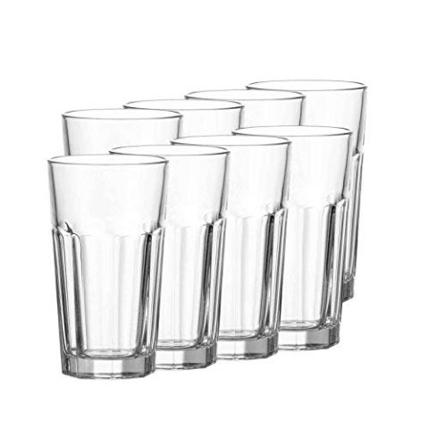 Leonardo Rock XL Longdrink-Glas 8er Set, großer Trink-Becher aus Glas, spülmaschinengeeignete Wasser-Gläser, 8er Set, 540 ml, klar, 017204