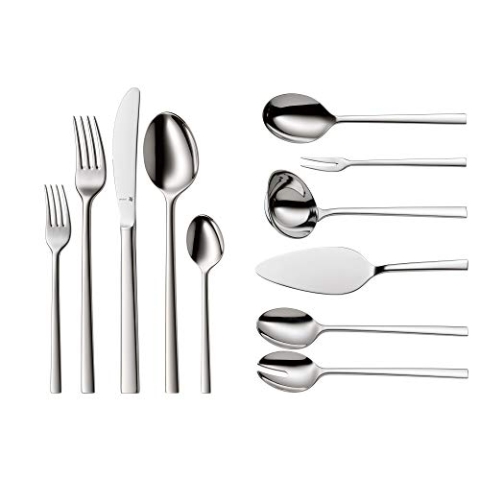WMF Sonic Besteck Set 12 Personen, 66 teilig, 60 Teile mit Servierbesteck, Hohlheftmesser, Cromargan protect poliert, kratzbeständig, spülmaschinenfest