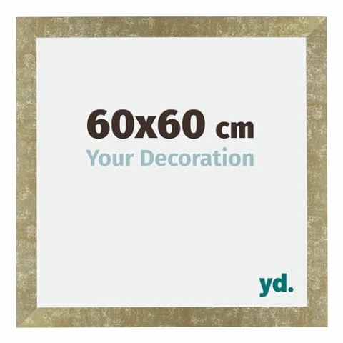 yd. Your Decoration - Bilderrahmen 60x60 cm - Gold Antik - Billderrahmen aus MDF mit Acrylglas - Antireflex - 60x60 Rahmen - Mura