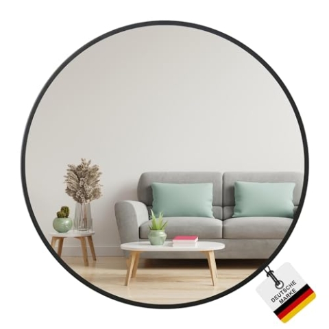 Albatros Designerspiegel rund schwarz mit Metallrand, 70cm Durchmesser, für Wohnzimmer, Badezimmer, Flur, Schlafzimmer, groß, Wand, Spiegel