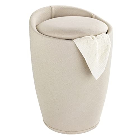 WENKO Badhocker Mod. Candy Leinen Optik Beige, Hocker mit Stauraum für das Badezimmer und Wohnzimmer, integrierter Wäschesammler, ABS-Kunststoff, BPA-frei, Fassungsvermögen 20 L, Ø 36 x 50,5 cm