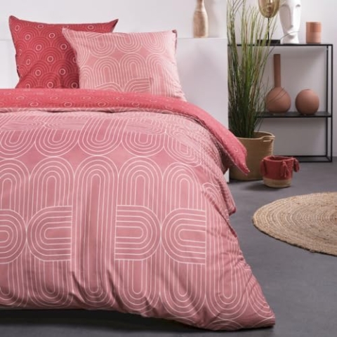 TODAY Bettwäsche für Doppelbett mit geometrischem Druck, rund, aus Baumwolle, Sunshine, Rosa, 220 x 240 cm