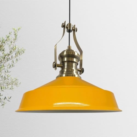 bamyum Neo-Asletl Hängelampe Industrial aus Metall Ø41 cm, Küchenlampe Vintage, Hängelampe Esstisch E27, Pendelleuchte Dunkelgelb, Wohnzimmerlampe Hängend Vintage, Pendelleuchte Esstisch, Wohnzimmer