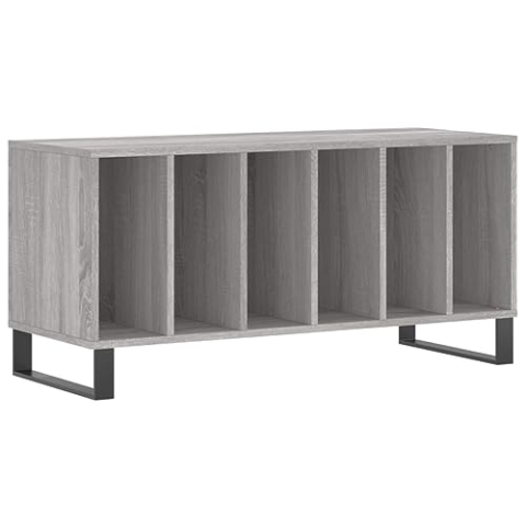 vidaXL Plattenschrank, Schallplattenschrank mit viel Stauraum, Plattenspieler Schrank für Wohnzimmer, LP Schrank Schallplattenständer, Grau Sonoma Holzwerkstoff