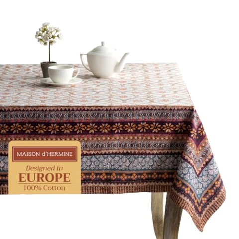 Maison d' Hermine Fair Isle 100% Baumwolle Tischdecke für Küche | Abendessen | Tischplatte | Dekoration Parteien | Hochzeiten | Thanksgiving/Weihnachten (Rechteck, 140cm x 180cm)