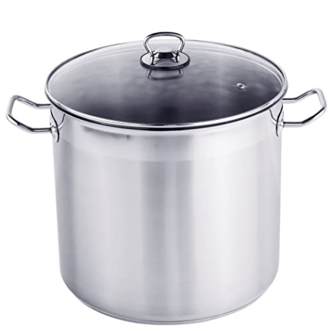 XXL Edelstahl Kochtopf mit Glas Deckel - 20 L / 30 x 28 cm - Universaltopf mit Aluminium Kapselboden - Suppen Eintopf Universal Koch Topf für Herd und Ofen